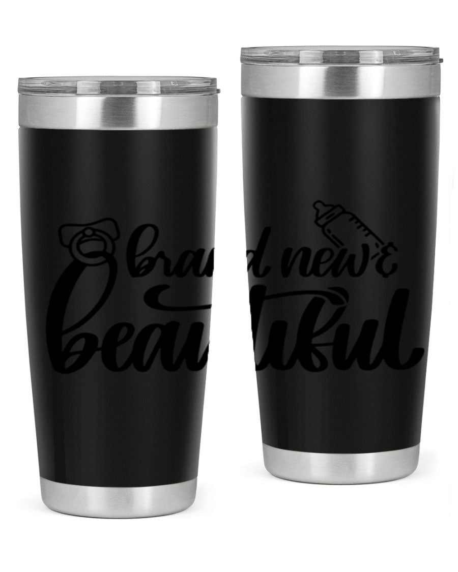 Brand New Beautiful Style 107# baby tumbler in stainless steel with a vibrant design, showcasing its double wall vacuum insulation and drink-thru lid.