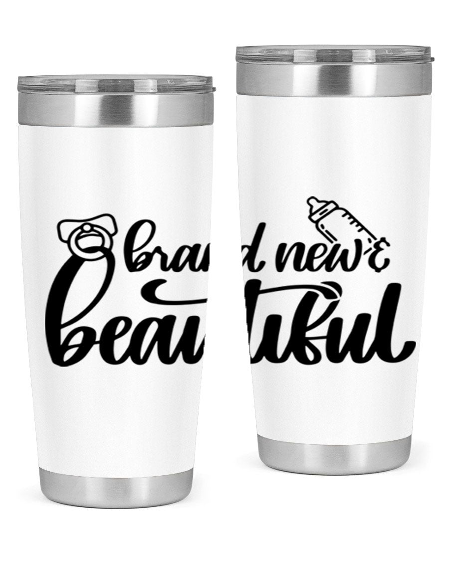 Brand New Beautiful Style 107# baby tumbler in stainless steel with a vibrant design, showcasing its double wall vacuum insulation and drink-thru lid.