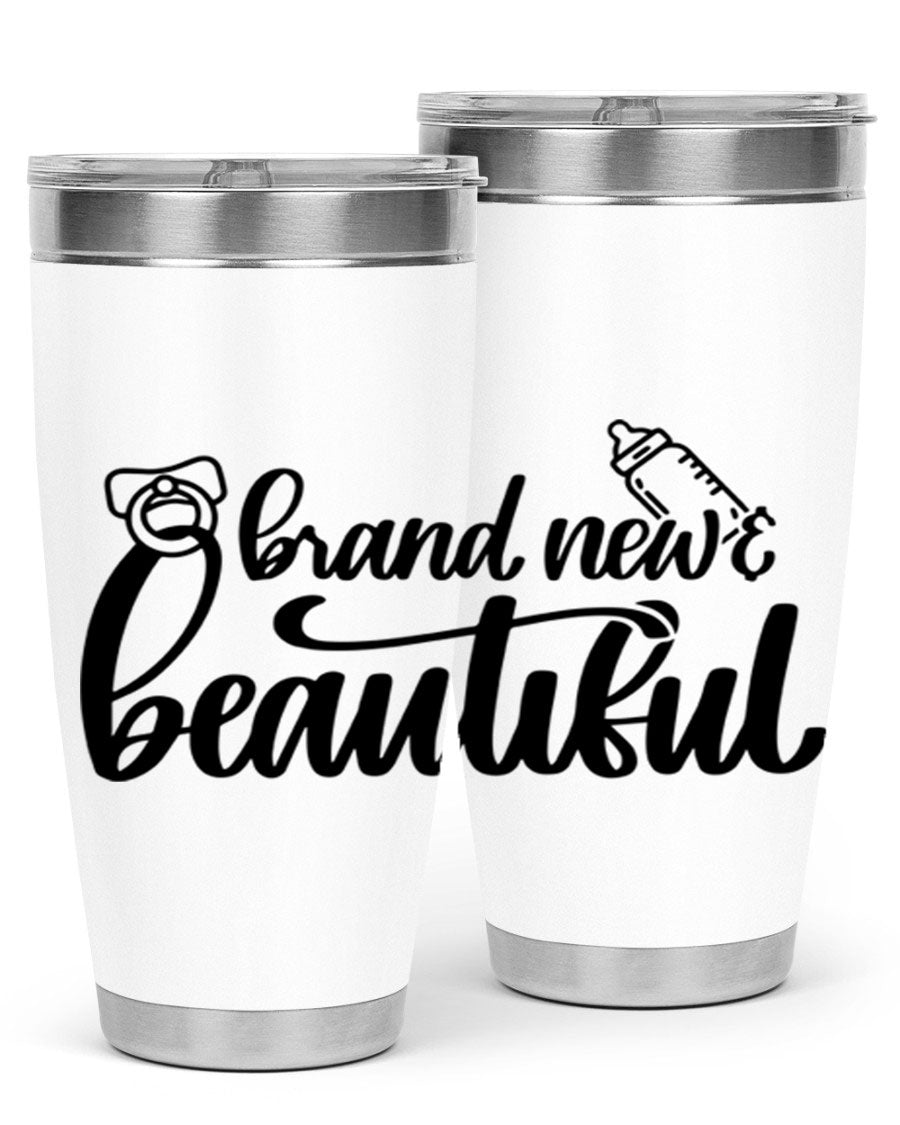 Brand New Beautiful Style 107# baby tumbler in stainless steel with a vibrant design, showcasing its double wall vacuum insulation and drink-thru lid.