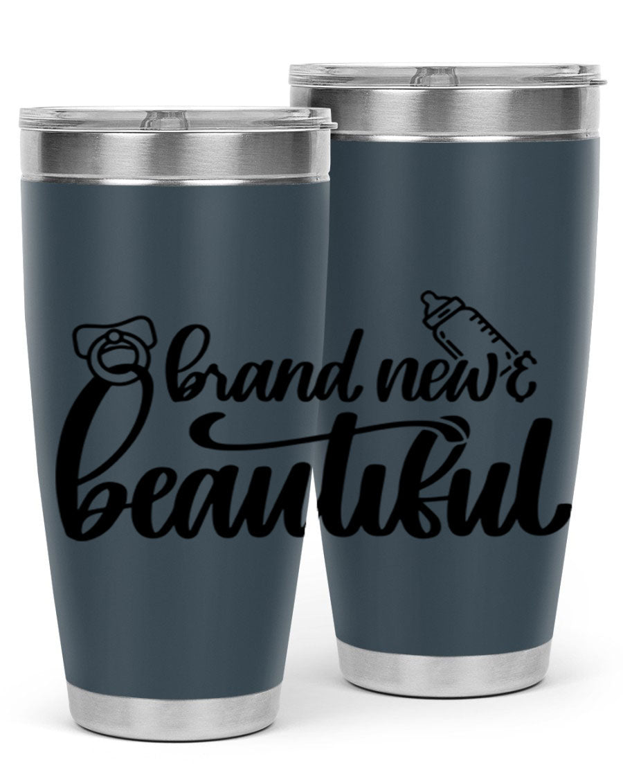 Brand New Beautiful Style 107# baby tumbler in stainless steel with a vibrant design, showcasing its double wall vacuum insulation and drink-thru lid.