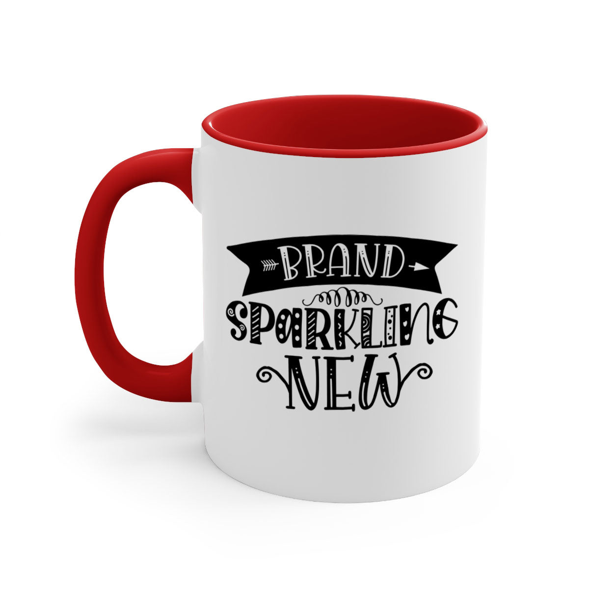 BRAND SPARKLING NEW 54# Mug featuring a glossy finish, colored handle, and interior, available in multiple colors and sizes.