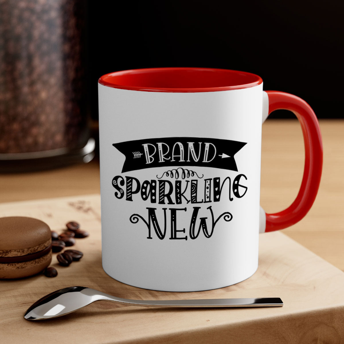 BRAND SPARKLING NEW 54# Mug featuring a glossy finish, colored handle, and interior, available in multiple colors and sizes.