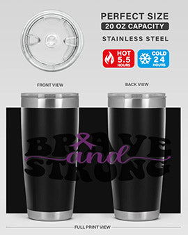 Brave and Strong 129# Alzheimer's Tumbler in stainless steel with vibrant print, showcasing its double wall vacuum design.