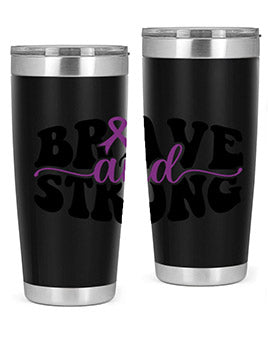 Brave and Strong 129# Alzheimer's Tumbler in stainless steel with vibrant print, showcasing its double wall vacuum design.