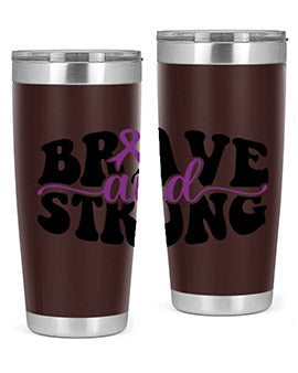 Brave and Strong 129# Alzheimer's Tumbler in stainless steel with vibrant print, showcasing its double wall vacuum design.