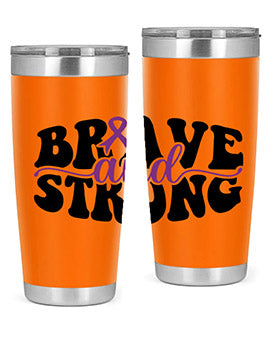 Brave and Strong 129# Alzheimer's Tumbler in stainless steel with vibrant print, showcasing its double wall vacuum design.