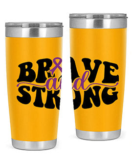 Brave and Strong 129# Alzheimer's Tumbler in stainless steel with vibrant print, showcasing its double wall vacuum design.