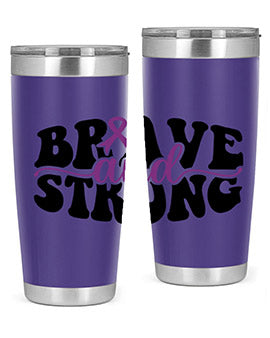 Brave and Strong 129# Alzheimer's Tumbler in stainless steel with vibrant print, showcasing its double wall vacuum design.