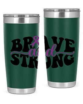 Brave and Strong 129# Alzheimer's Tumbler in stainless steel with vibrant print, showcasing its double wall vacuum design.