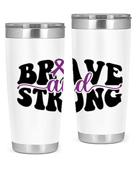 Brave and Strong 129# Alzheimer's Tumbler in stainless steel with vibrant print, showcasing its double wall vacuum design.