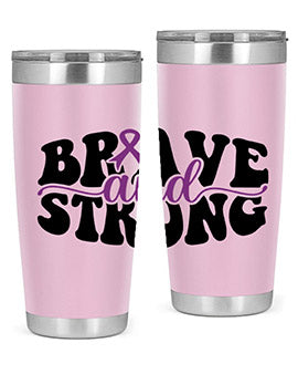 Brave and Strong 129# Alzheimer's Tumbler in stainless steel with vibrant print, showcasing its double wall vacuum design.