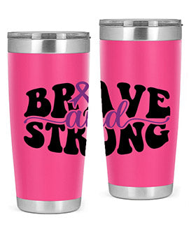 Brave and Strong 129# Alzheimer's Tumbler in stainless steel with vibrant print, showcasing its double wall vacuum design.