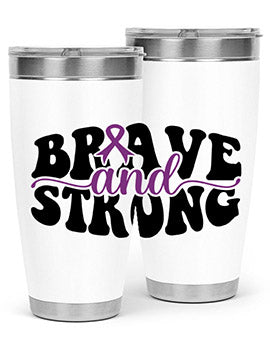 Brave and Strong 129# Alzheimer's Tumbler in stainless steel with vibrant print, showcasing its double wall vacuum design.