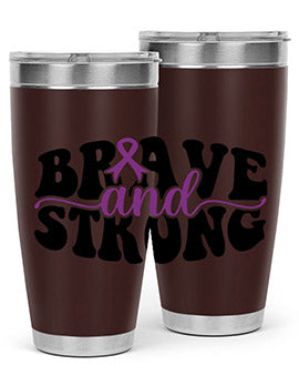 Brave and Strong 129# Alzheimer's Tumbler in stainless steel with vibrant print, showcasing its double wall vacuum design.