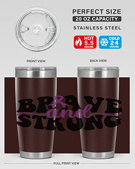 Brave and Strong 129# Alzheimer's Tumbler in stainless steel with vibrant print, showcasing its double wall vacuum design.