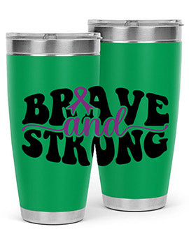 Brave and Strong 129# Alzheimer's Tumbler in stainless steel with vibrant print, showcasing its double wall vacuum design.