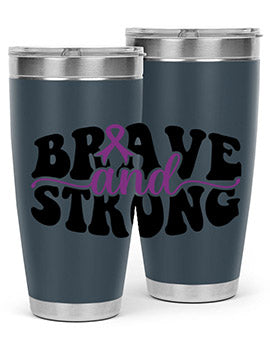 Brave and Strong 129# Alzheimer's Tumbler in stainless steel with vibrant print, showcasing its double wall vacuum design.