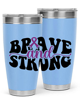 Brave and Strong 129# Alzheimer's Tumbler in stainless steel with vibrant print, showcasing its double wall vacuum design.