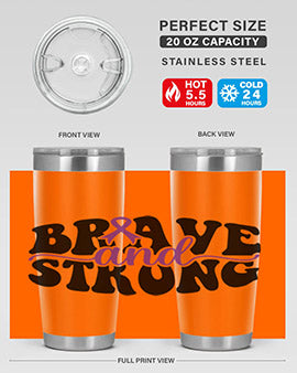 Brave and Strong 129# Alzheimer's Tumbler in stainless steel with vibrant print, showcasing its double wall vacuum design.