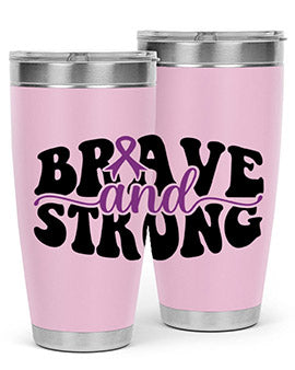 Brave and Strong 129# Alzheimer's Tumbler in stainless steel with vibrant print, showcasing its double wall vacuum design.