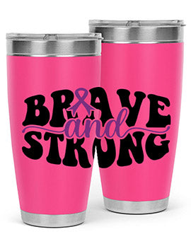 Brave and Strong 129# Alzheimer's Tumbler in stainless steel with vibrant print, showcasing its double wall vacuum design.