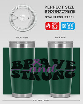 Brave and Strong 129# Alzheimer's Tumbler in stainless steel with vibrant print, showcasing its double wall vacuum design.