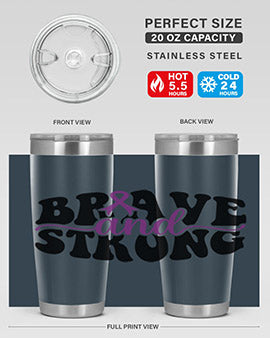 Brave and Strong 129# Alzheimer's Tumbler in stainless steel with vibrant print, showcasing its double wall vacuum design.