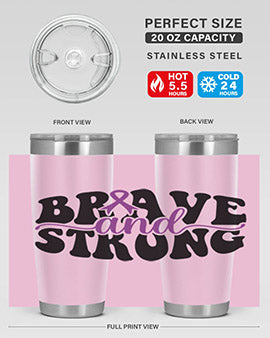 Brave and Strong 129# Alzheimer's Tumbler in stainless steel with vibrant print, showcasing its double wall vacuum design.