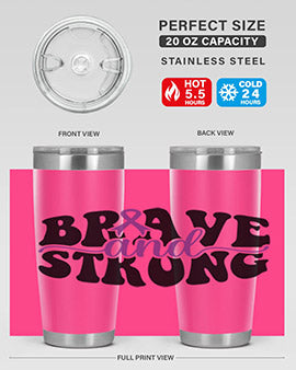 Brave and Strong 129# Alzheimer's Tumbler in stainless steel with vibrant print, showcasing its double wall vacuum design.