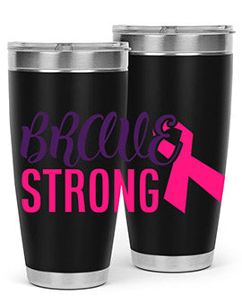 Brave Strong Style 15# Breast Cancer Tumbler in stainless steel with a pink breast cancer awareness design.