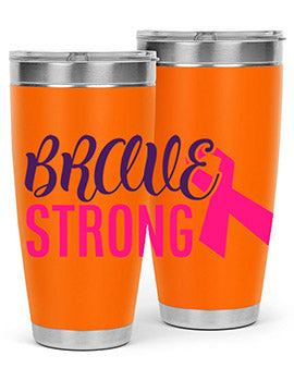 Brave Strong Style 15# Breast Cancer Tumbler in stainless steel with a pink breast cancer awareness design.