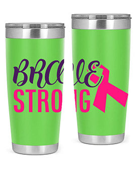 Brave Strong Style 15# Breast Cancer Tumbler in stainless steel with a pink breast cancer awareness design.