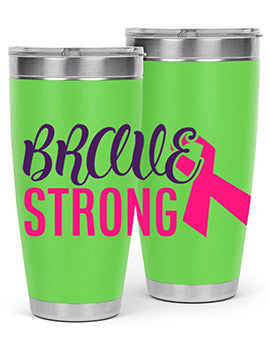 Brave Strong Style 15# Breast Cancer Tumbler in stainless steel with a pink breast cancer awareness design.