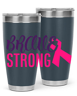 Brave Strong Style 15# Breast Cancer Tumbler in stainless steel with a pink breast cancer awareness design.