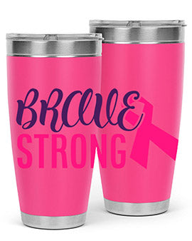 Brave Strong Style 15# Breast Cancer Tumbler in stainless steel with a pink breast cancer awareness design.