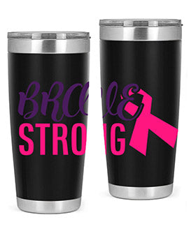 Brave Strong Style 15# Breast Cancer Tumbler in stainless steel with a pink breast cancer awareness design.