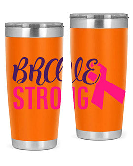 Brave Strong Style 15# Breast Cancer Tumbler in stainless steel with a pink breast cancer awareness design.