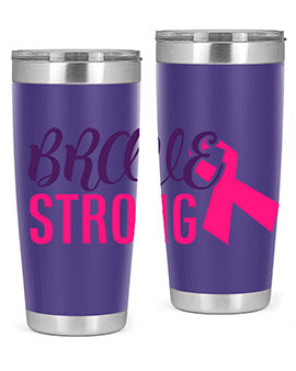 Brave Strong Style 15# Breast Cancer Tumbler in stainless steel with a pink breast cancer awareness design.