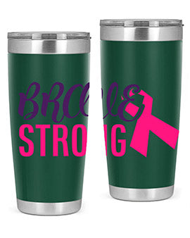 Brave Strong Style 15# Breast Cancer Tumbler in stainless steel with a pink breast cancer awareness design.