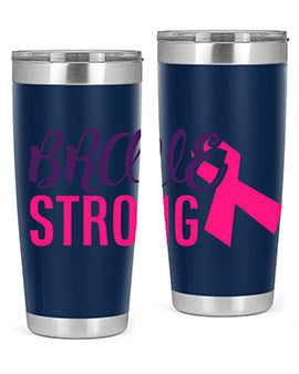 Brave Strong Style 15# Breast Cancer Tumbler in stainless steel with a pink breast cancer awareness design.