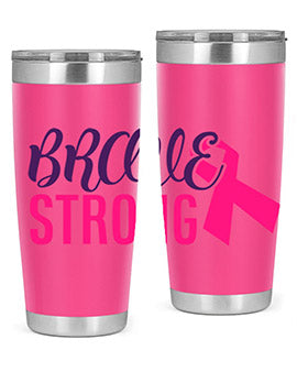 Brave Strong Style 15# Breast Cancer Tumbler in stainless steel with a pink breast cancer awareness design.