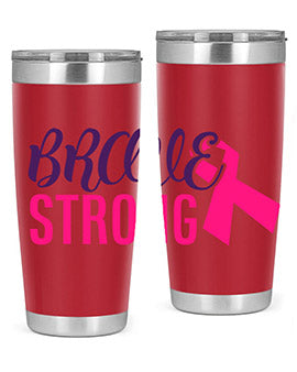 Brave Strong Style 15# Breast Cancer Tumbler in stainless steel with a pink breast cancer awareness design.