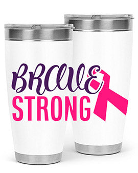 Brave Strong Style 15# Breast Cancer Tumbler in stainless steel with a pink breast cancer awareness design.