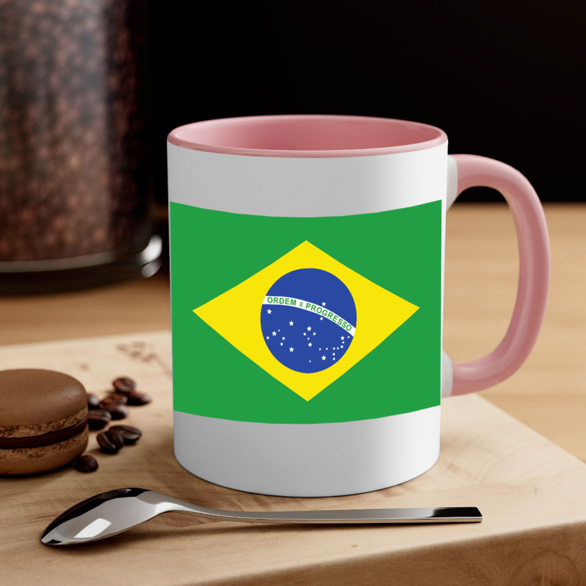 Brazil 174# Mug featuring a two-tone design with a colored handle and glossy finish, perfect for coffee and tea lovers.