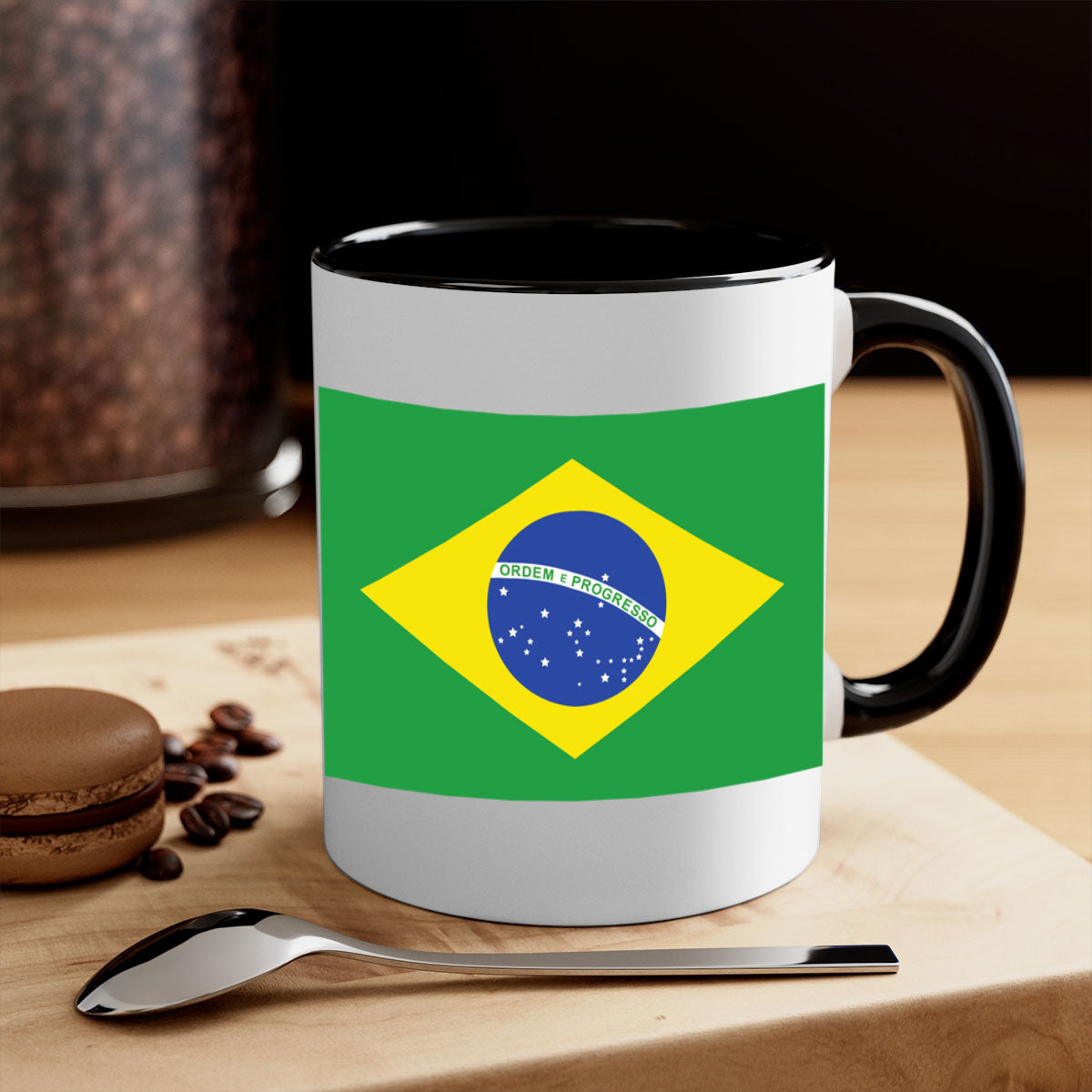 Brazil 174# Mug featuring a two-tone design with a colored handle and glossy finish, perfect for coffee and tea lovers.