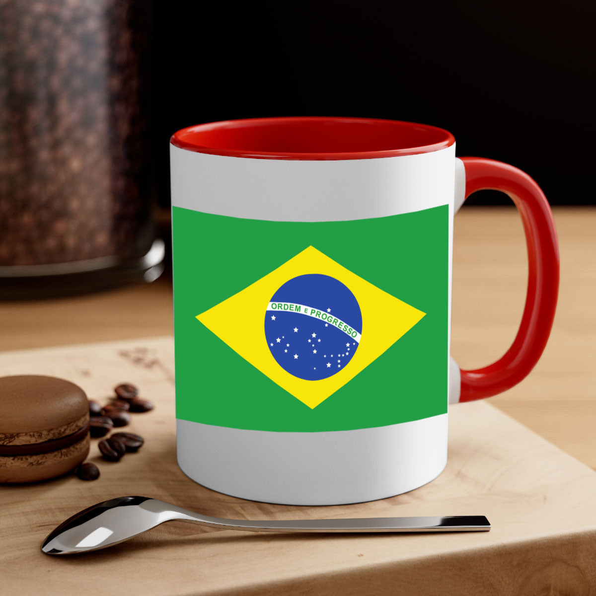 Brazil 174# Mug featuring a two-tone design with a colored handle and glossy finish, perfect for coffee and tea lovers.