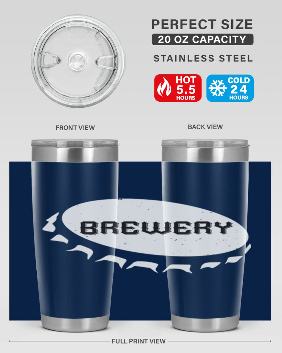 Brewery 98# Beer Tumbler, 20oz double wall vacuum stainless steel with copper lining and drink-thru lid, perfect for hot and cold beverages.