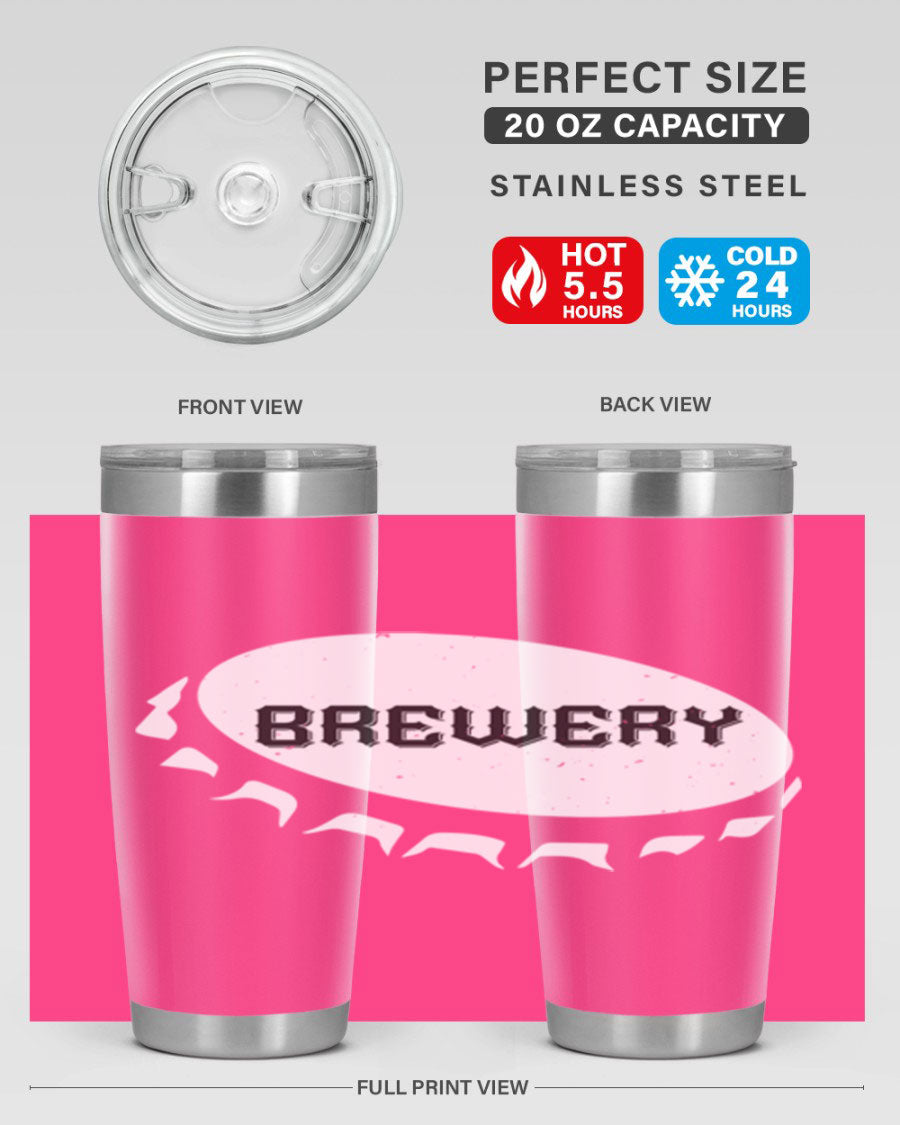 Brewery 98# Beer Tumbler, 20oz double wall vacuum stainless steel with copper lining and drink-thru lid, perfect for hot and cold beverages.