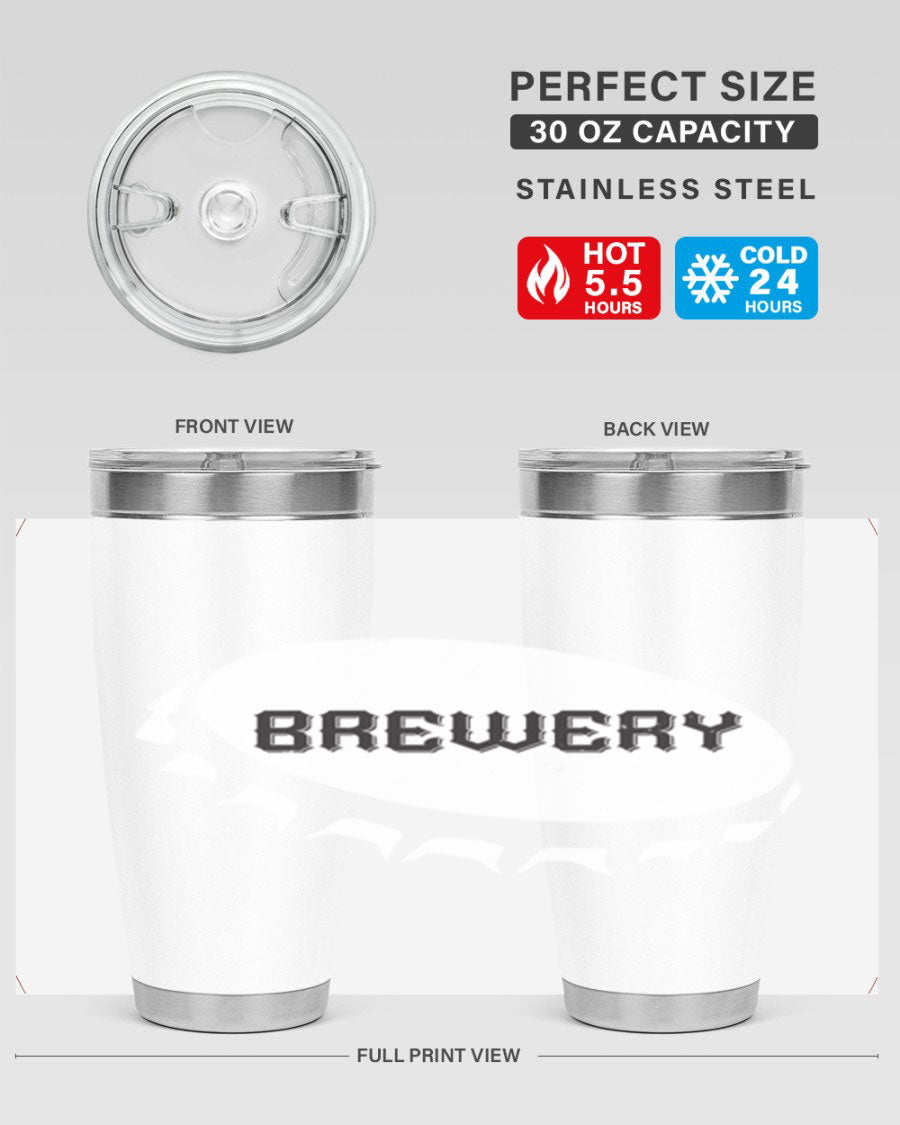 Brewery 98# Beer Tumbler, 20oz double wall vacuum stainless steel with copper lining and drink-thru lid, perfect for hot and cold beverages.