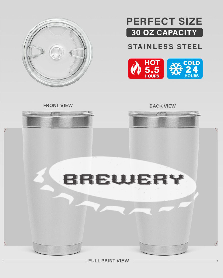 Brewery 98# Beer Tumbler, 20oz double wall vacuum stainless steel with copper lining and drink-thru lid, perfect for hot and cold beverages.